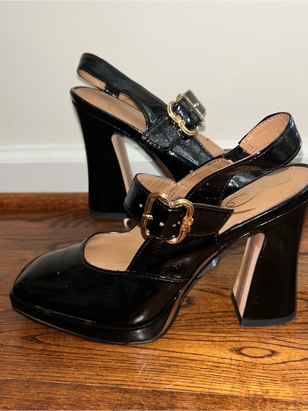 Sam Edelman Jildie Mary Jane Slingback Heels with Gold Buckle - Picture 5 of 12